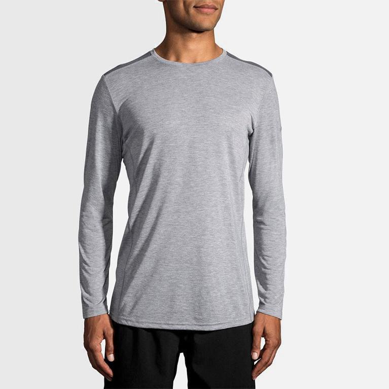 Brooks Distance Israel - Men's Long Sleeve Running Shirt - Grey (04973-MQNB)